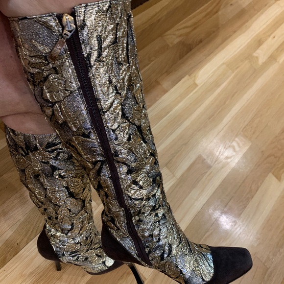 Cesare Paciotti suede gold foil Stiletto tall boot - Picture 2 of 8